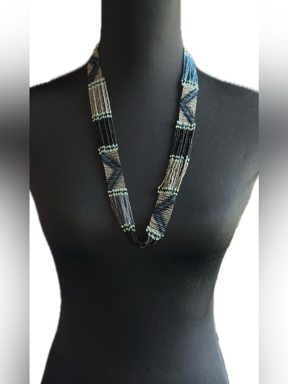 13” adjustable Shyanne Black and Teal Beaded Multistrand Necklace